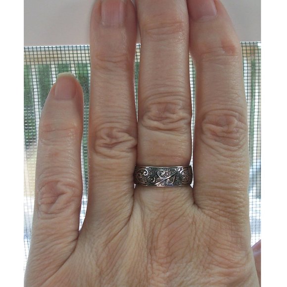 Scrolls Swirls Band Ring 6.5 mm Wide 925 Sterling Silver Women's Thumb Ring - Picture 3 of 14